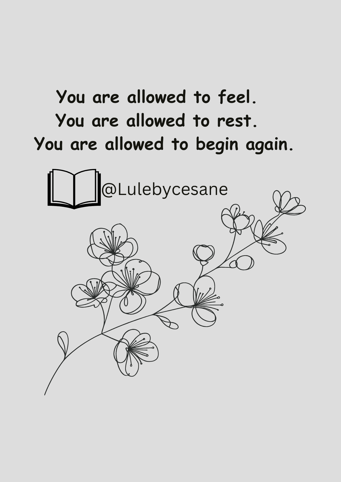 Inspirational quote page: You are allowed to feel, You are allowed to rest, You are allowed to begin again, with LulebyCesane branding"

